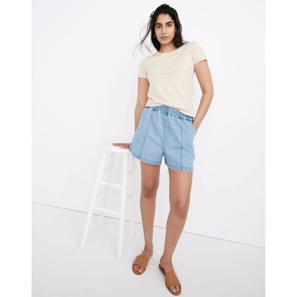 Madewell Blue Denim Easy Pull On Shorts in Rathmore Wash Elastic Waist XL